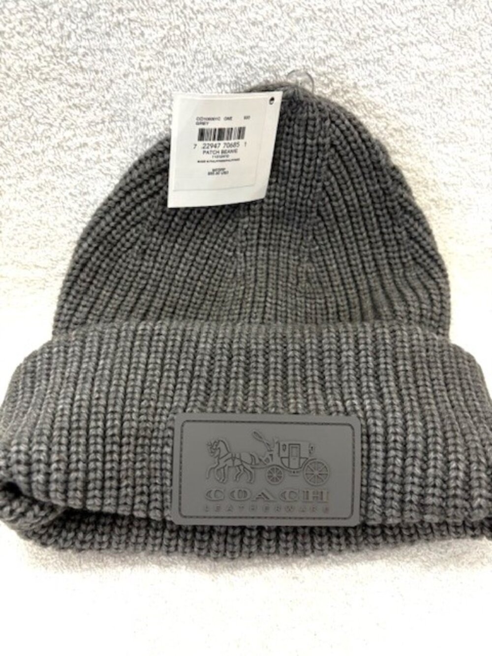 Coach grey knit Patch Beanie in an acrylic/wool blend New With Original Tag
